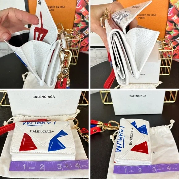 BALENCIAGA Graffiti leather compact wallet wristlet with keychain charm - Picture 13 of 14